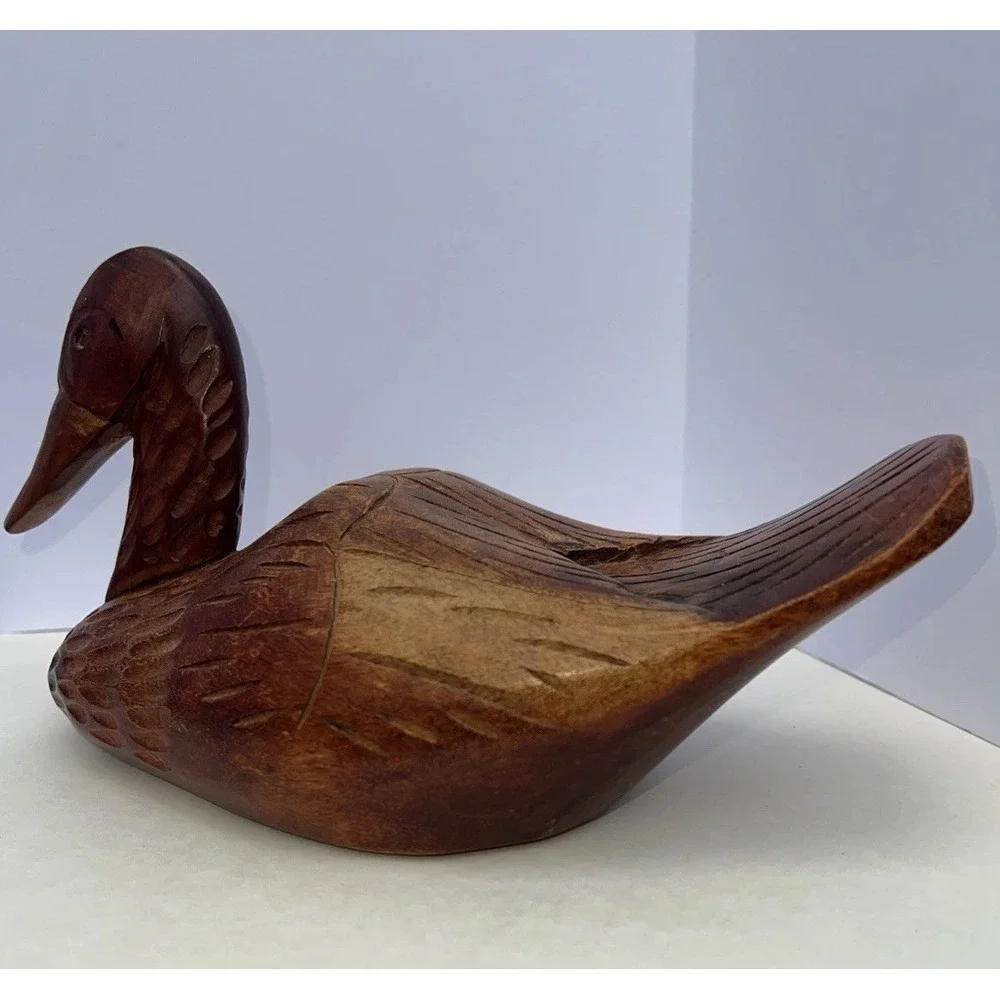 Hand Carved Wood Duck Figurine Vintage Artist Signed Delphine Nelson 6